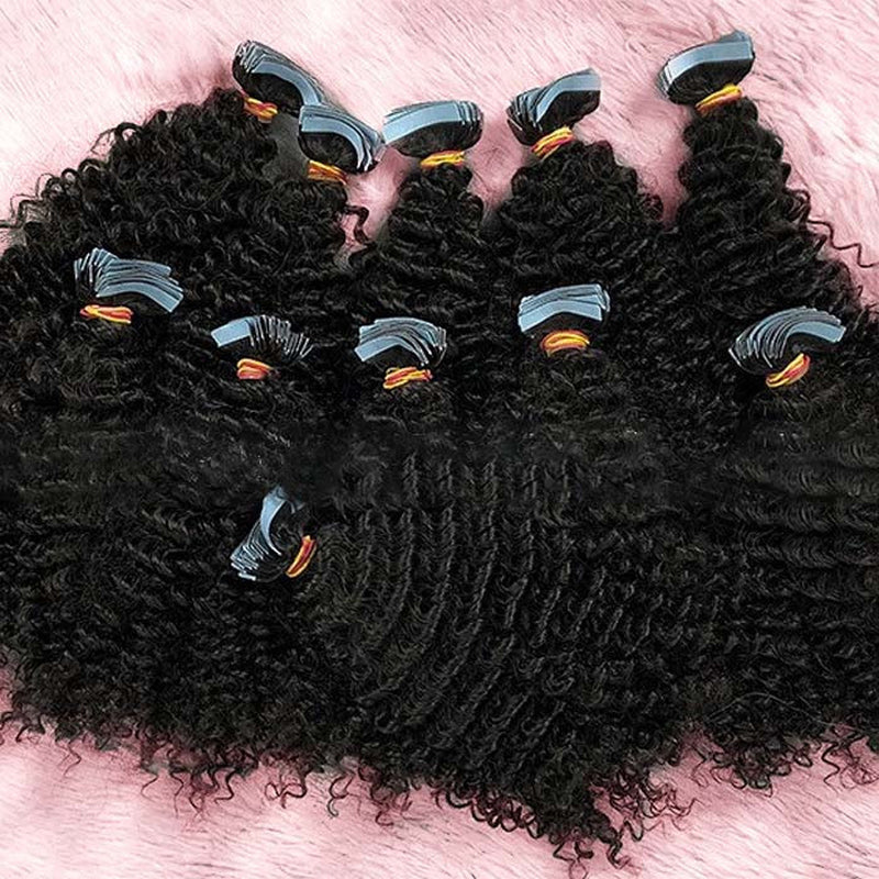 Afro-Textured Kinky Curly Tape in Remy Hair Extensions #1B Natural Black