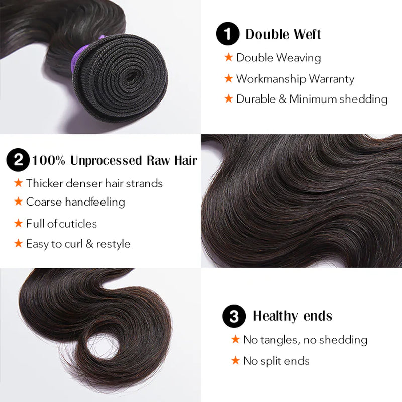12A Premium Raw Indian Hair Bundles Body Wave Hair 10-30''