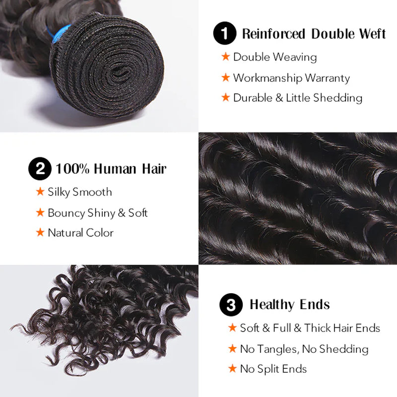 Deep Wave Brazilian 100% Virgin Hair Bundles 10-30''