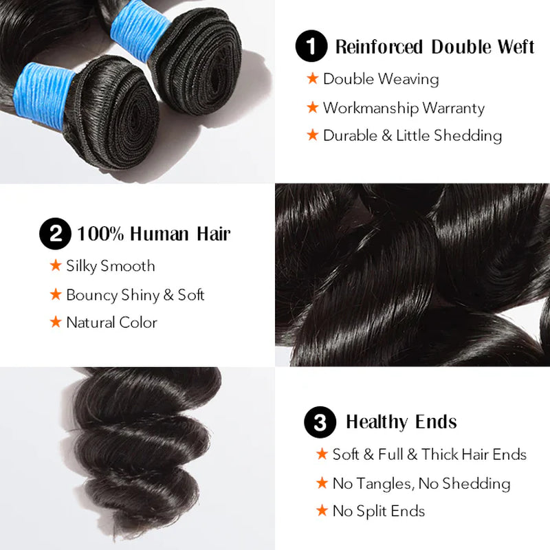Loose Wave Brazilian 100% Virgin Hair Bundles 10-30''